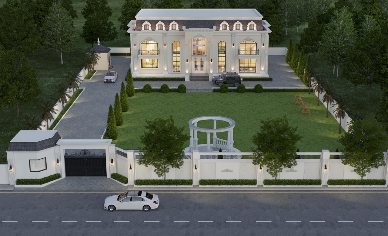 Aerial view luxury mansion Punjab